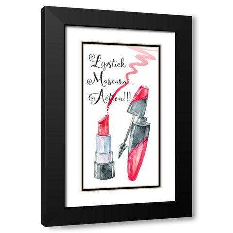 Lipstick, Mascara, Action! Black Modern Wood Framed Art Print with Double Matting by Jill, Susan