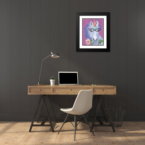 Unicorn III Black Modern Wood Framed Art Print with Double Matting by Tava Studios