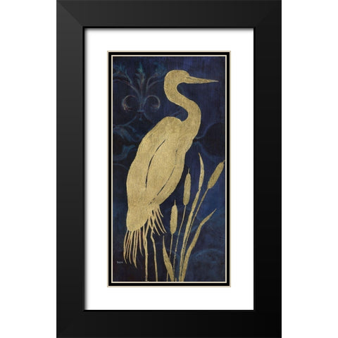 Egret On Indigo I Black Modern Wood Framed Art Print with Double Matting by Tava Studios