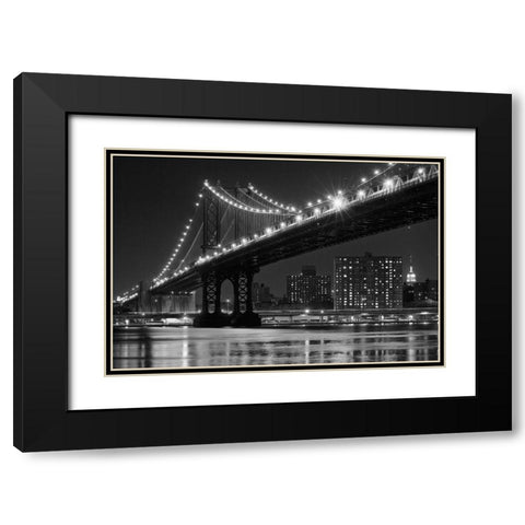 East River Lights Black Modern Wood Framed Art Print with Double Matting by Souders, Paul