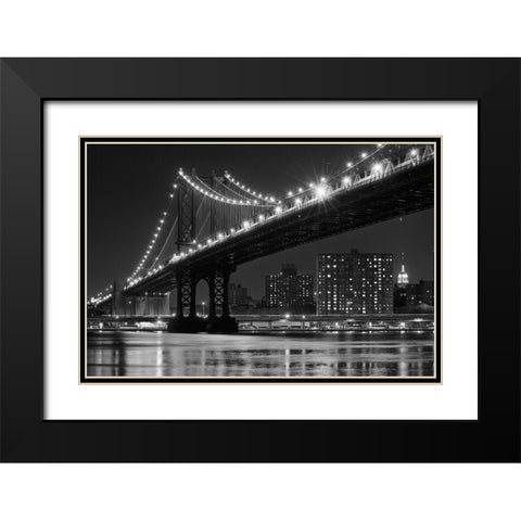 East River Lights Black Modern Wood Framed Art Print with Double Matting by Souders, Paul