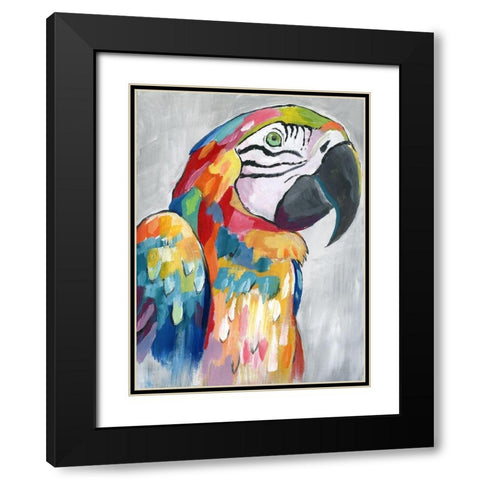 Vibrant Parrot Black Modern Wood Framed Art Print with Double Matting by Nan