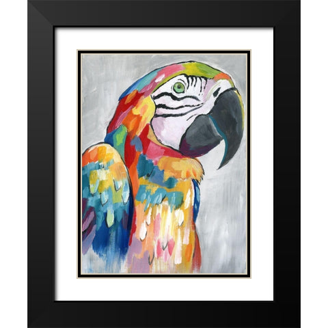 Vibrant Parrot Black Modern Wood Framed Art Print with Double Matting by Nan