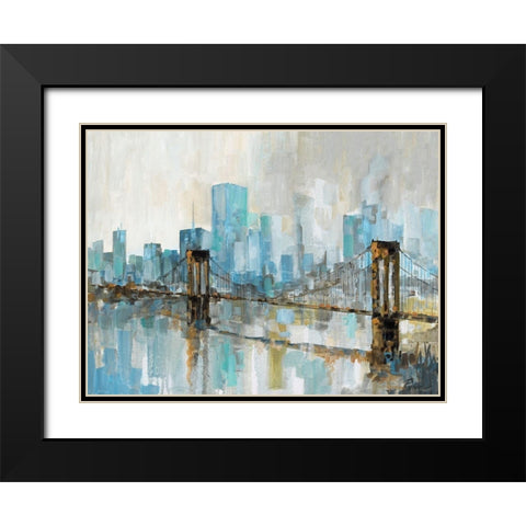 Teal City Shadows Black Modern Wood Framed Art Print with Double Matting by Manning, Ruane