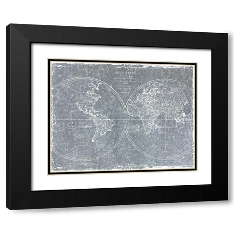 Galvanized World Map Black Modern Wood Framed Art Print with Double Matting by CAD Designs