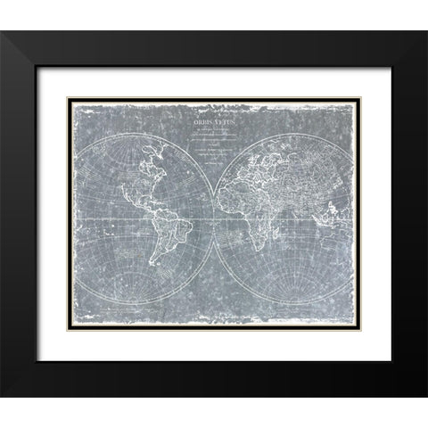 Galvanized World Map Black Modern Wood Framed Art Print with Double Matting by CAD Designs