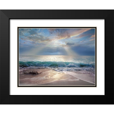 Aqua Blue Morning Black Modern Wood Framed Art Print with Double Matting by Calascibetta, Mike