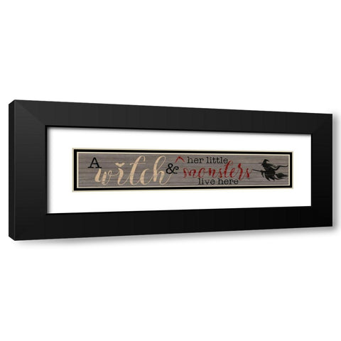 Witch and Her Little Monsters Black Modern Wood Framed Art Print with Double Matting by CAD Designs