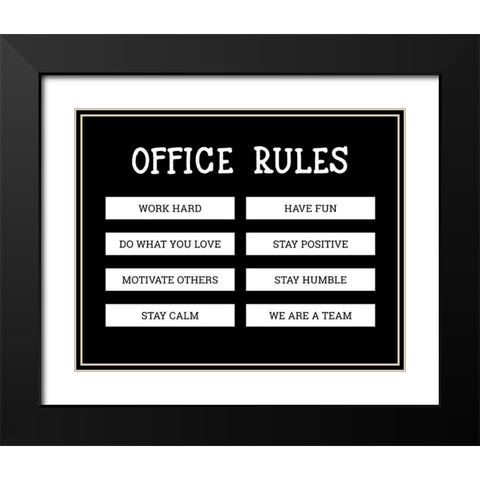 Office Rules Black Modern Wood Framed Art Print with Double Matting by CAD Designs