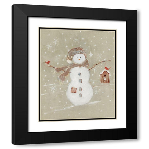 Linen Snowman I Black Modern Wood Framed Art Print with Double Matting by Swatland, Sally