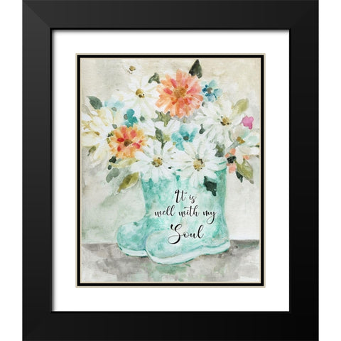 Daisy Wellies Bouquet Black Modern Wood Framed Art Print with Double Matting by Robinson, Carol