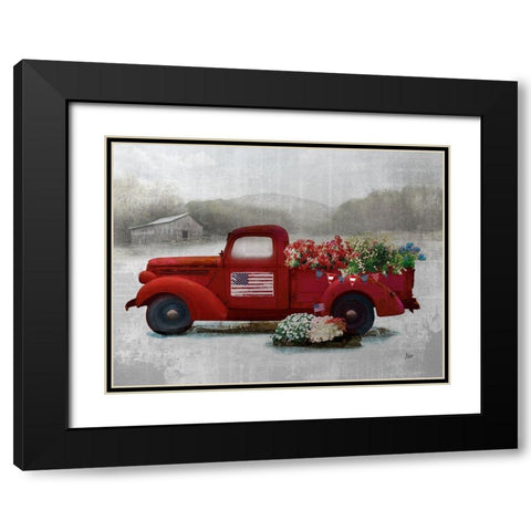 Americana Red Truck Black Modern Wood Framed Art Print with Double Matting by Nan