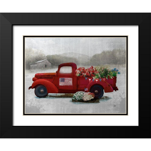 Americana Red Truck Black Modern Wood Framed Art Print with Double Matting by Nan