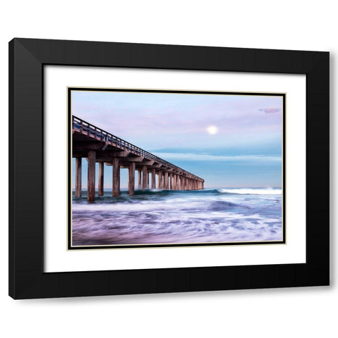 Moon Setting Over Scripps Pier Black Modern Wood Framed Art Print with Double Matting by Collins, Ann