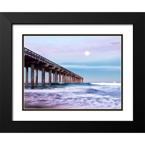 Moon Setting Over Scripps Pier Black Modern Wood Framed Art Print with Double Matting by Collins, Ann