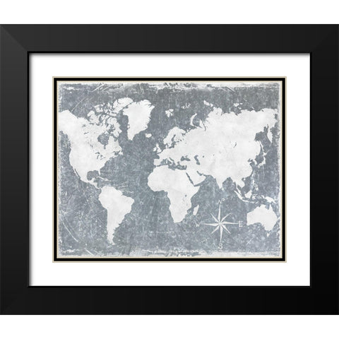 Galvanized Map Black Modern Wood Framed Art Print with Double Matting by CAD Designs