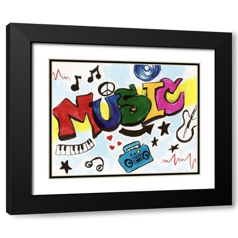 Music Graffiti Black Modern Wood Framed Art Print with Double Matting by Craven, Katrina