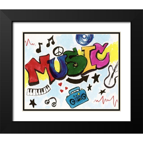 Music Graffiti Black Modern Wood Framed Art Print with Double Matting by Craven, Katrina