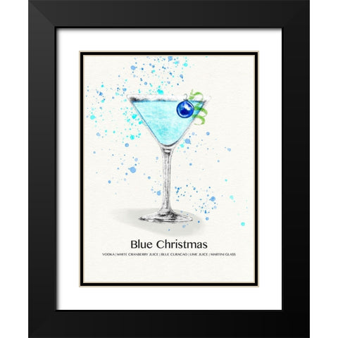 Blue Christmas Cocktail Black Modern Wood Framed Art Print with Double Matting by Jill, Susan