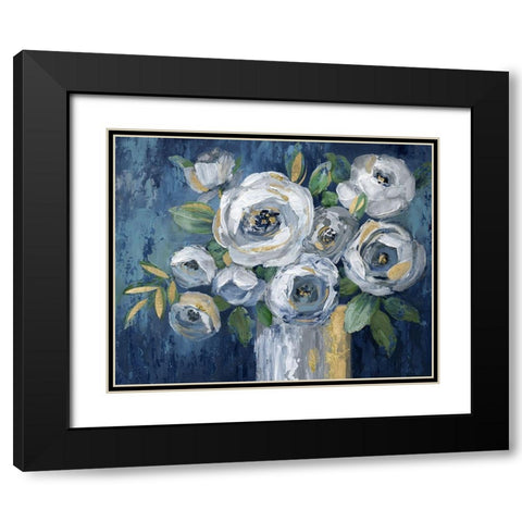 Indigo Touch of Gold Black Modern Wood Framed Art Print with Double Matting by Nan