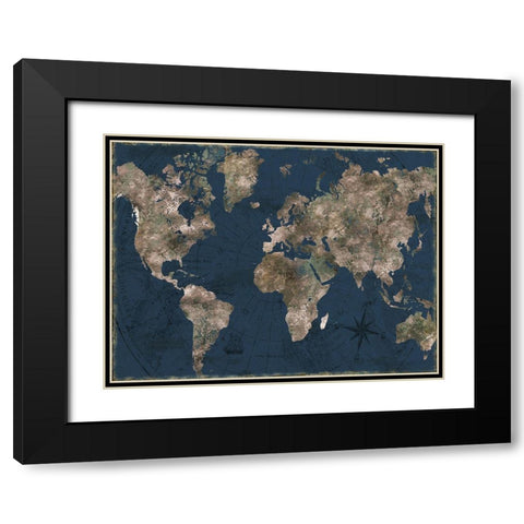 Navy Atlas Black Modern Wood Framed Art Print with Double Matting by CAD Designs