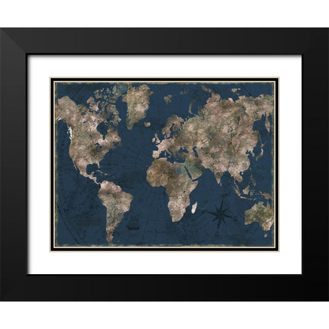 Navy Atlas Black Modern Wood Framed Art Print with Double Matting by CAD Designs