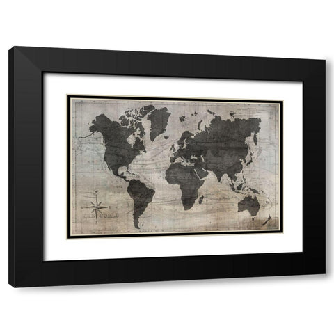 World Map Black Modern Wood Framed Art Print with Double Matting by Jill, Susan