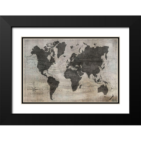 World Map Black Modern Wood Framed Art Print with Double Matting by Jill, Susan