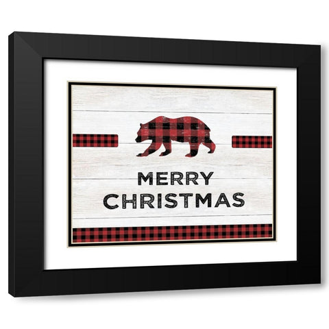 Merry Christmas Bear Black Modern Wood Framed Art Print with Double Matting by CAD Designs