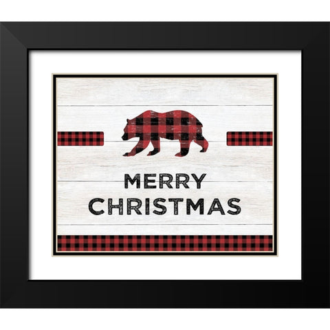 Merry Christmas Bear Black Modern Wood Framed Art Print with Double Matting by CAD Designs