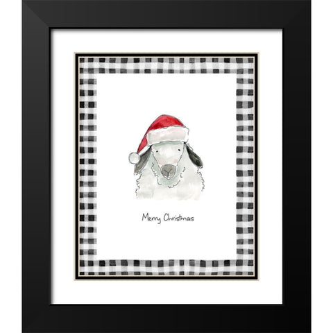 Merry Christmas Sheep Black Modern Wood Framed Art Print with Double Matting by Robinson, Carol