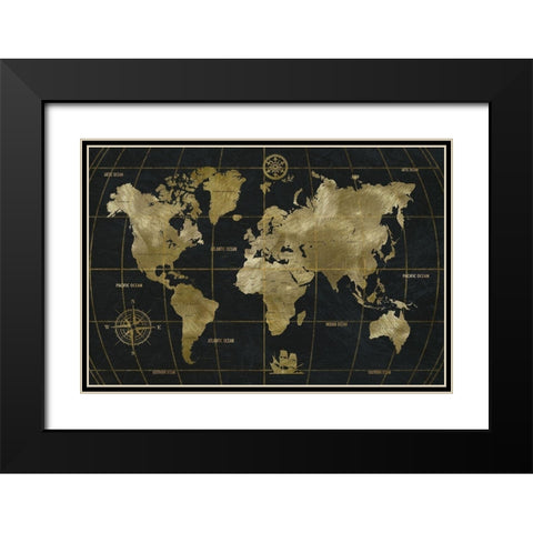 Golden World Black Modern Wood Framed Art Print with Double Matting by Nan