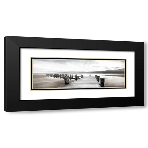 Misty Morning Dock Black Modern Wood Framed Art Print with Double Matting by Calascibetta, Mike