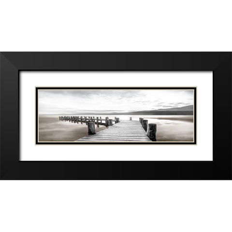 Misty Morning Dock Black Modern Wood Framed Art Print with Double Matting by Calascibetta, Mike
