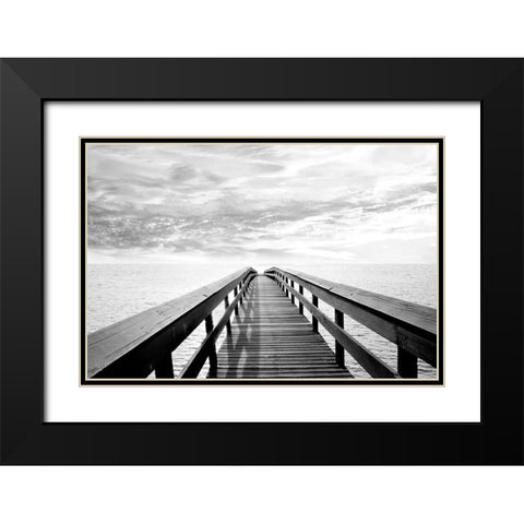Pier Reflections Black Modern Wood Framed Art Print with Double Matting by Carpentieri, Natalie