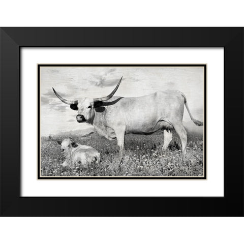 Buttercup and Bluebonnet Black Modern Wood Framed Art Print with Double Matting by Ditto, Larry