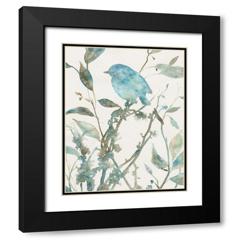 Teal Bluebird Silhouette II Black Modern Wood Framed Art Print with Double Matting by Robinson, Carol