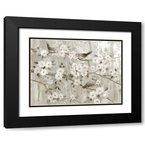 Neutral Spring Birds Black Modern Wood Framed Art Print with Double Matting by Nan