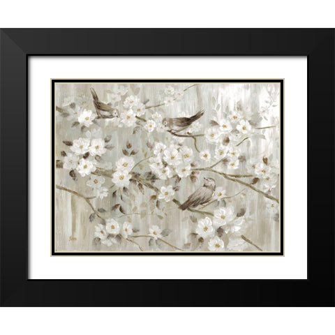 Neutral Spring Birds Black Modern Wood Framed Art Print with Double Matting by Nan