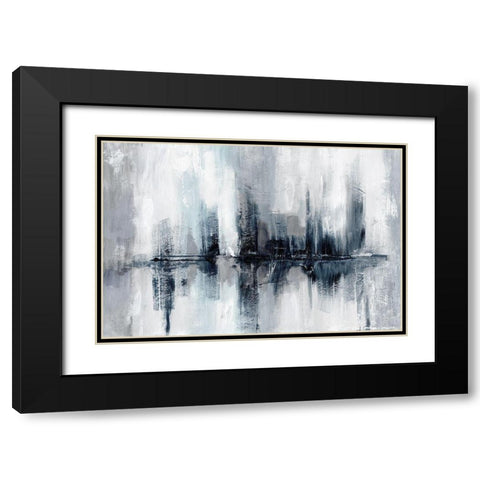 Indigo Harbor Lights Black Modern Wood Framed Art Print with Double Matting by Nan