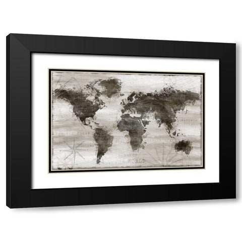 Travel Map Black Modern Wood Framed Art Print with Double Matting by Carpentieri, Natalie