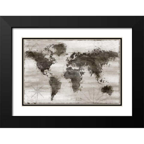 Travel Map Black Modern Wood Framed Art Print with Double Matting by Carpentieri, Natalie