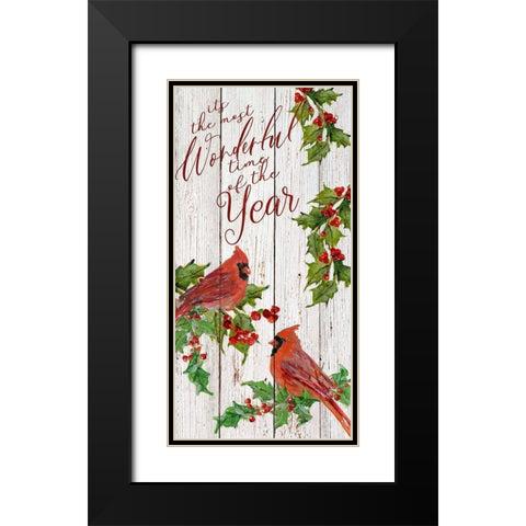 Wonderful Time Cardinals Black Modern Wood Framed Art Print with Double Matting by Swatland, Sally