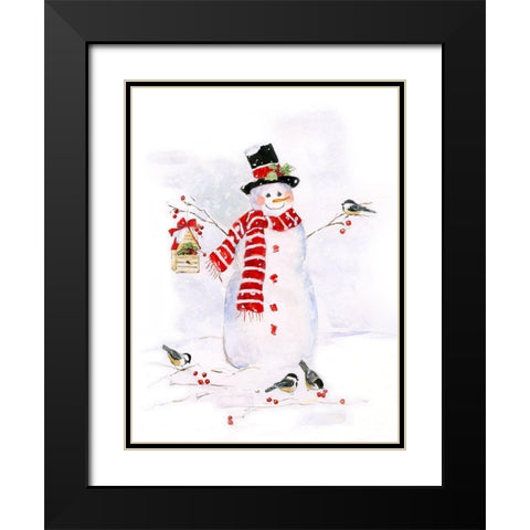 Snowman and Chickadee Friends II Black Modern Wood Framed Art Print with Double Matting by Swatland, Sally