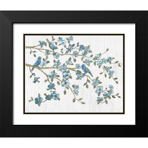 Blooming Bluebirds Black Modern Wood Framed Art Print with Double Matting by Nan