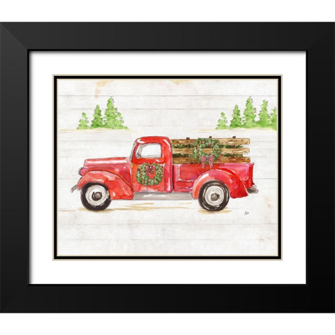 Watercolor Winter Truck Black Modern Wood Framed Art Print with Double Matting by Nan