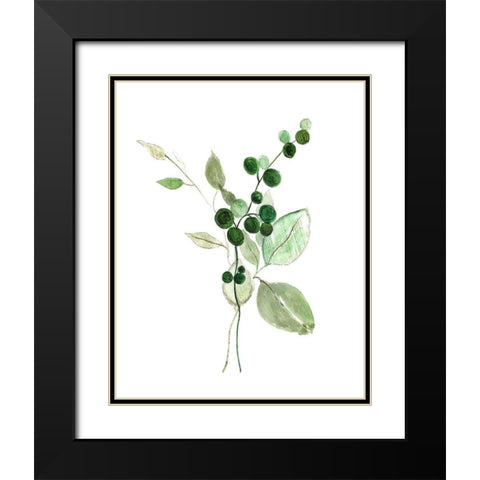 Sprigs in Green I Black Modern Wood Framed Art Print with Double Matting by Tava Studios