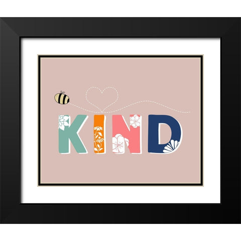 Bee Kind Black Modern Wood Framed Art Print with Double Matting by Santiago, Daniela