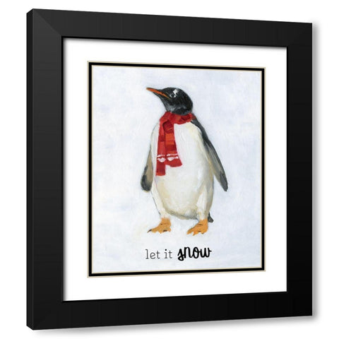 Let it Snow Penguin Black Modern Wood Framed Art Print with Double Matting by Swatland, Sally