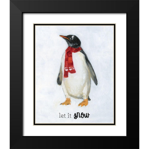 Let it Snow Penguin Black Modern Wood Framed Art Print with Double Matting by Swatland, Sally